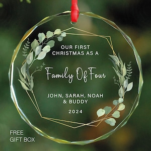 Family of 4 Our First Christmas Ornament - Personalized 1st Christmas Family of Four Ornament