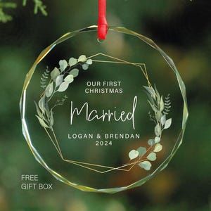 Adorno navideño para recién casados, adorno de cristal personalizado para bodas, regalo de boda para recién casados