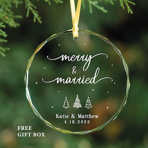 Merry and Married Personalized Christmas Married Ornament - Wedding Gift for Couple