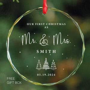Personalized Mr and Mrs Christmas GLASS Ornament, Last Name MrMrs