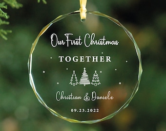 Couples Christmas GLASS Ornament - Personalized Couple Names Christmas Ornament - Our First Christmas Together New Couple Gift