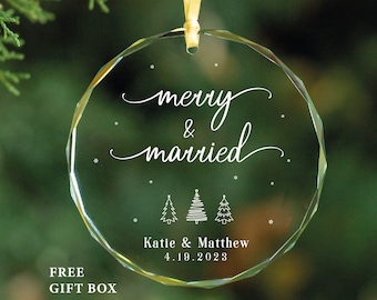 Merry and Married Personalized Christmas Married Ornament - Wedding Gift for Couple