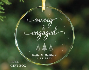 Merry and Engaged Ornament - Engagement Ornament - First Christmas Engaged Ornament