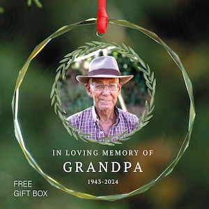 Personalized Grandpa Sympathy Ornament - Grandpa Photo Memorial Ornament - Loss of Grandfather GLASS Ornament Remembrance Gift