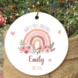 Baby Girl First Christmas Ornament , Personalized New Girl Baby Christmas Gift 2022, Rainbow Baby's Ornament, Custom Baby Ornament