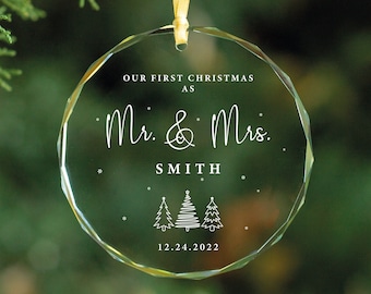 Personalized Mr and Mrs Christmas GLASS Ornament, Our First Christmas Married as Mr and Mrs Ornament