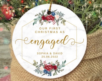 Personalized Engaged First Christmas Ornament, Christmas Engagement Gift for Couples