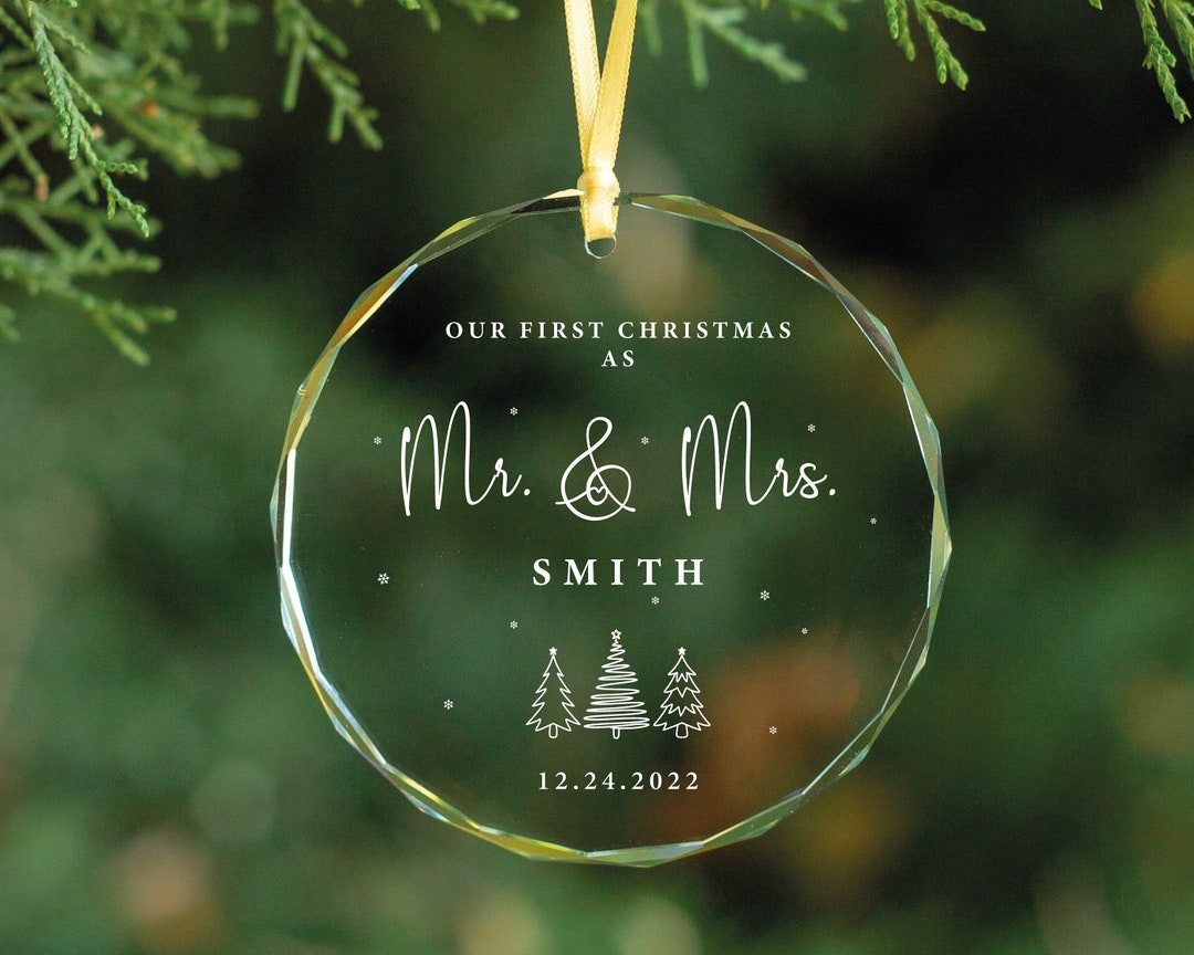 Personalized Mr and Mrs Christmas GLASS Ornament, Our First Christmas ...