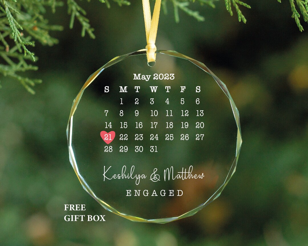Personalized Engagement Gift Glass Ornament, Newly Engaged Gift for Her Engagement Day Keepsake