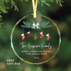 Personalized Family Christmas Ornament, Clear Glass 2024 Ornament
