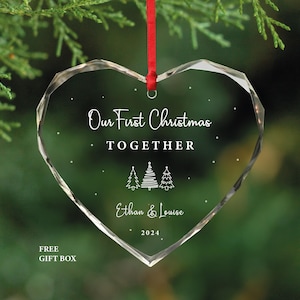 Couples Christmas GLASS Ornament - Personalized Couple Names Christmas Ornament - Our First Christmas Together New Couple Gift