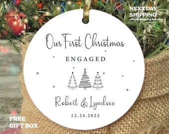 Personalized Our First Christmas Engaged Ornament Christmas 2023 Engagement Gift