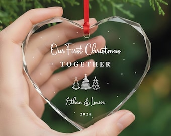 Couples Christmas GLASS Ornament - Personalized Couple Names Christmas Ornament - Our First Christmas Together New Couple Gift