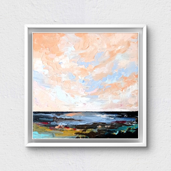 Acrylbild original Sonnenuntergang Meer See Abstrakt Leinwand Gemälde Malerei