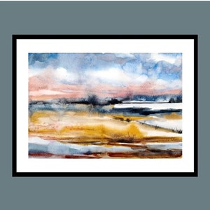 Watercolor Original Abstract l Landscape Lake Painting Painting