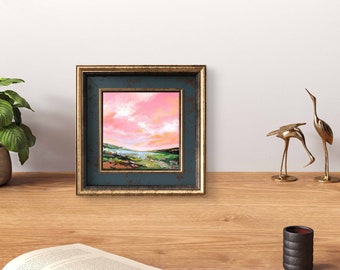 Acrylic painting original sunset abstract landscape canvas painting painting pink