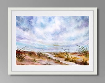 Aquarell original abstrakt Landschaft Sommer Himmel Blau