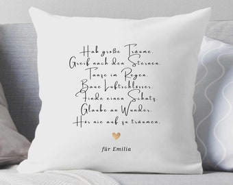 Pillow I saying I dreams I personalized I name I baptism I gift I youth consecration I Bible verse I godchild I Christmas I birthday