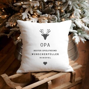 Baumwollkissen I Opa I personalisiert I Kuschelkissen I Hirschmotiv und Herz I Bester Opa I Geschenk I Geburtstag I Weihnachten I Dekokissen