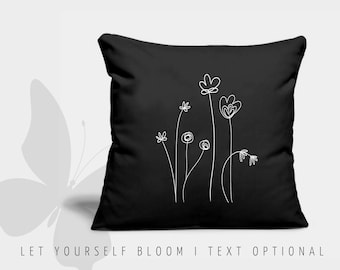 Katoenen kussen I bloemen I personaliseerbaar I Scandinavische stijl I hygge design I lijntekeningen I decoratief kussen I lente I Pasen I verjaardagscadeau