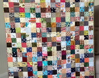 Hand Stitched Multicoloured Scrap Patchwork Quilt/ Throw/Blanket