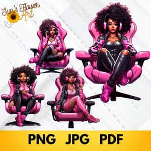 Gamer Girl PNG Bundle, Gaming Queen Digital Art Graphics for Tshirt Designs Sublimation, Stickers, Posters, Black Gamers