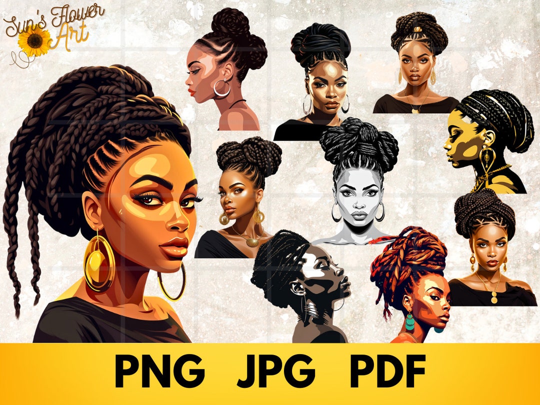 Black Hairstyles Braids Locs Clipart Bundle, Black Woman PNG Graphics ...