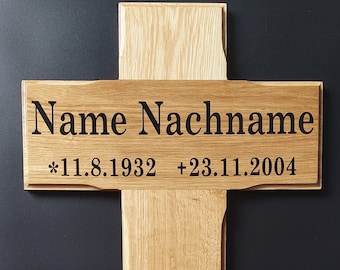 Wooden oak grave cross with inscription of your choice, approx. 80 cm high