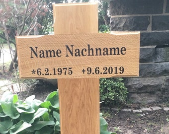 Grave cross made of oak wood with inscription of your choice, approx. 80 cm high