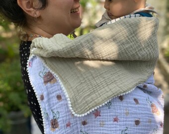 Personalized Organic Cotton Muslin Baby Blanket, Turtle Swaddle, 4-Layer Gauze, 100x100 cm Muslin swaddle Baby blanket Baby boy girl gift