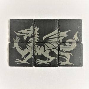 Welsh Dragon Slate set of six Coasters