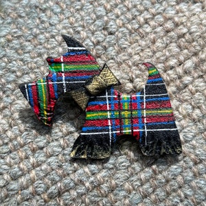 Tartan Scottie Dog Brooch, Hand Painted in Scotland