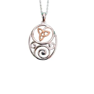 Celtic Pendant with Trinity Knot – Sterling Silver and Rare Irish Rose Gold