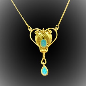 Art Nouveau inspired Gold Plated pendant with Faux Opals