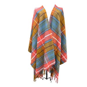 Antique Buchanan Tartan Ruana cape, Pure New Wool, Made in the UK