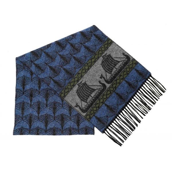Viking Longship Scarf, Made in Scotland, Blue