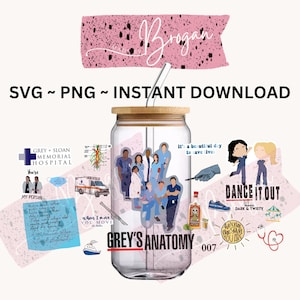 Greys Anatomy PNG UVDTF wrap, Digital download file. Cold cup wrap. Libby wrap. 16oz blue medical tv show Meredith grey twisted sisters