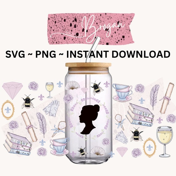 Lady Whistledown Bridgerton PNG UVDTF wrap, digital file. Libby wrap, cold cup wraps. Digital download product regency regal violet