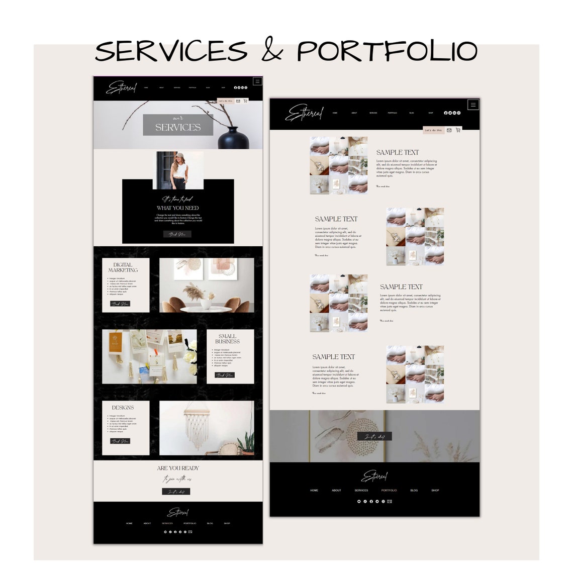 WIX site Template Modern Aesthetic site Design Dark Etsy