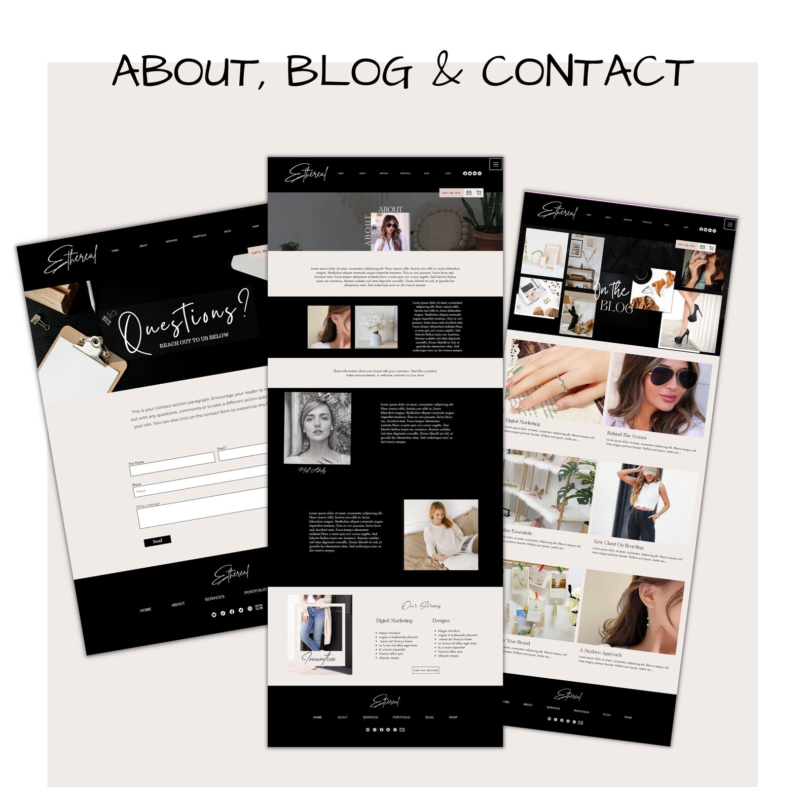 WIX site Template Modern Aesthetic site Design Dark Etsy