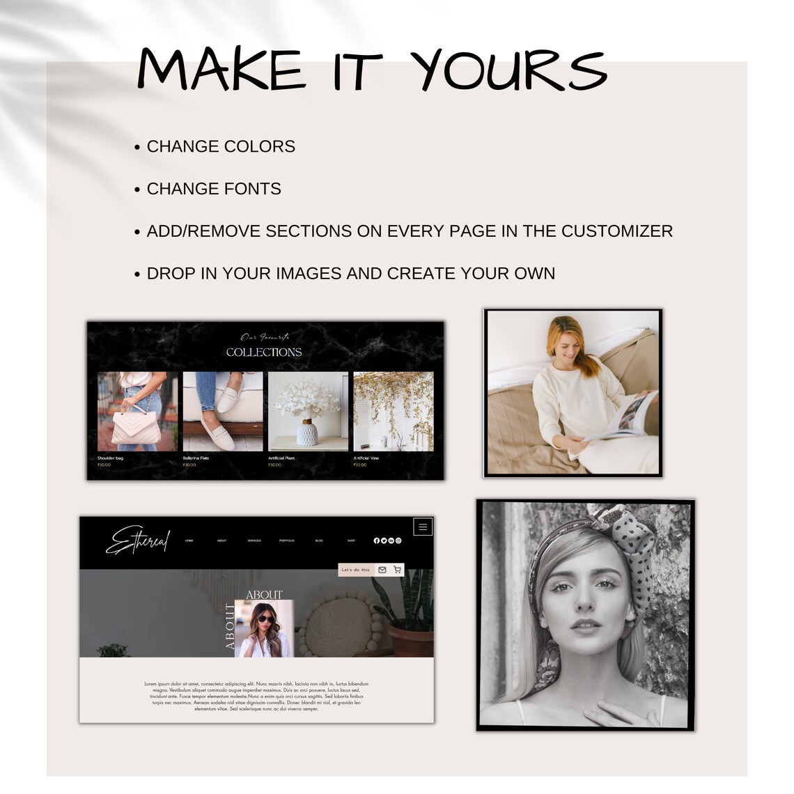 WIX site Template Modern Aesthetic site Design Dark Etsy