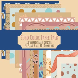 Colorful Boho Paper Pack; Junk Journal Kit; Scrapbook Paper Pack