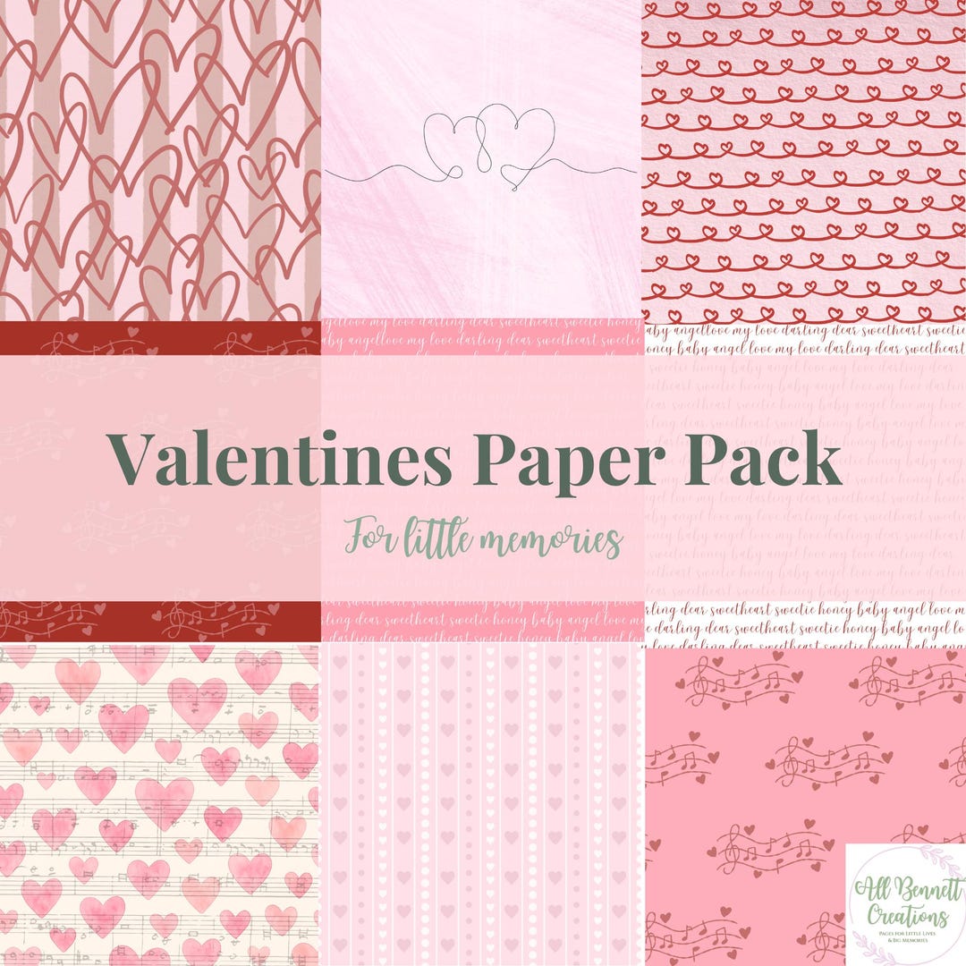 Valentine Digital Paper Pack | Pink Hearts Scrapbook Paper | Love ...