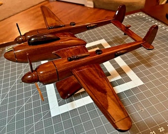 P38 Lightning Mahogany Wood Desktop Airplane Model