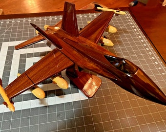 US NAVY F18 Hornet Wooden Model Airplane Mahogany