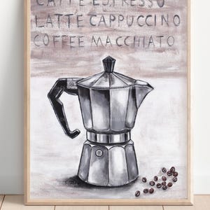 Coffee maker Moka watercolor painting instant download printable artwork