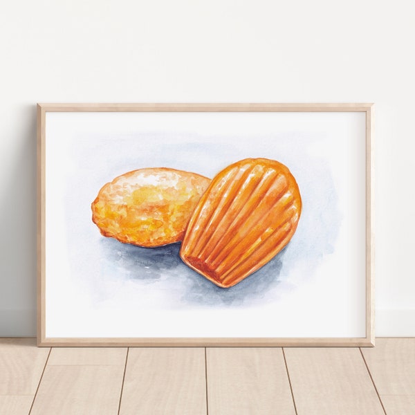 French madeleine watercolor painting instant download printable artwork