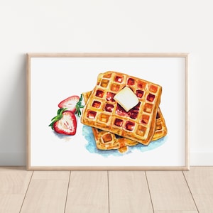 Waffles watercolor painting instant download printable artwork