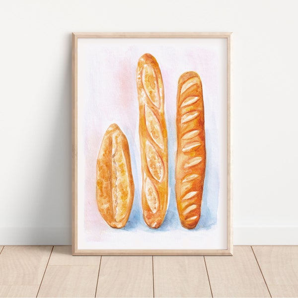 Baguette brood aquarel instant download afdrukbare illustraties