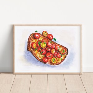 Tranche de pain bruschetta avec tomates aquarelle téléchargement instantané illustration imprimable